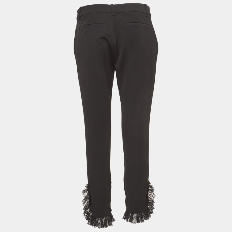 Pre Owned Gucci Black Stretch Cotton Lace Trimmed Skinny Pants M