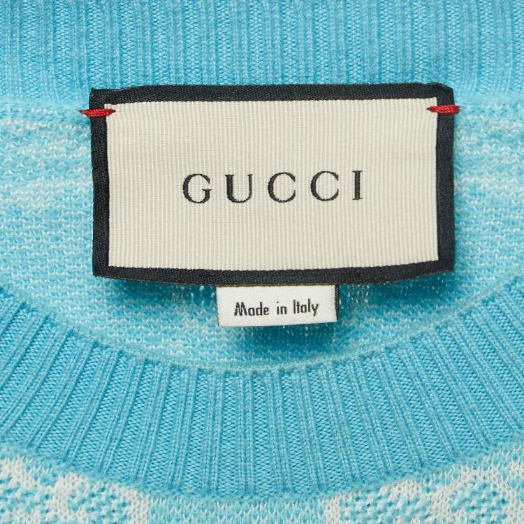 Pre Owned Gucci Light Blue GG Jacquard Knit Top XS