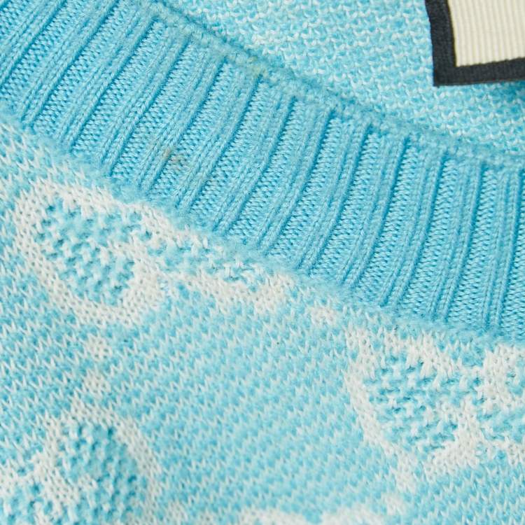 Pre Owned Gucci Light Blue GG Jacquard Knit Top XS