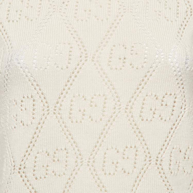 مملوكة مسبقًا Gucci Cream GG Eyelet Wool Knit Crew Neck Top XS