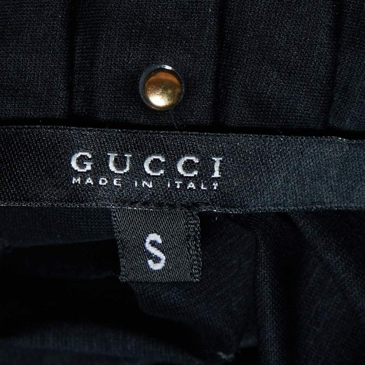 Pre Owned Gucci Black Cotton Stud Detail Long Sleeve Top S