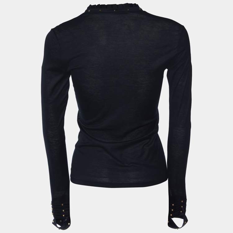 Pre Owned Gucci Black Cotton Stud Detail Long Sleeve Top S