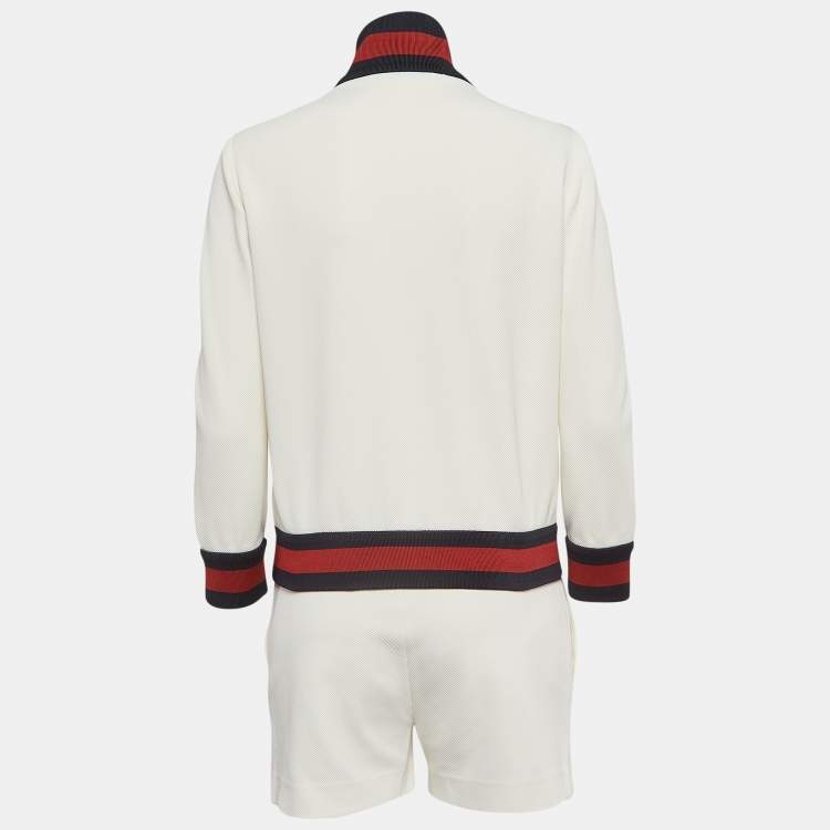 Pre Owned Gucci Cream Contrast Trim Knit Jacket and Shorts Set L/S