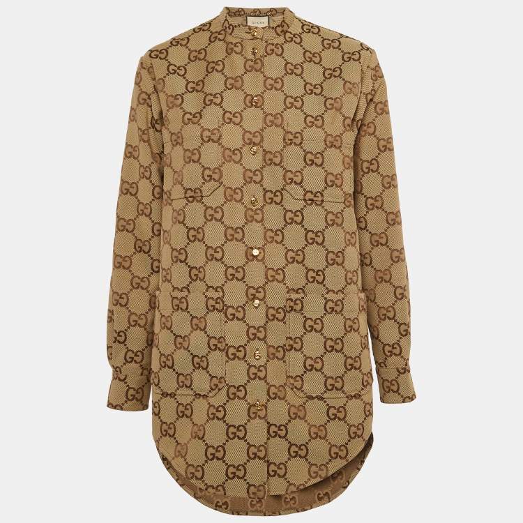 Pre Owned Gucci Brown Maxi GG Canvas Oversized Shirt S