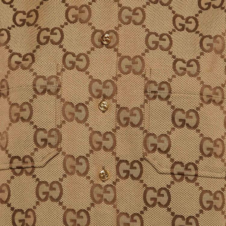 Pre Owned Gucci Brown Maxi GG Canvas Oversized Shirt S