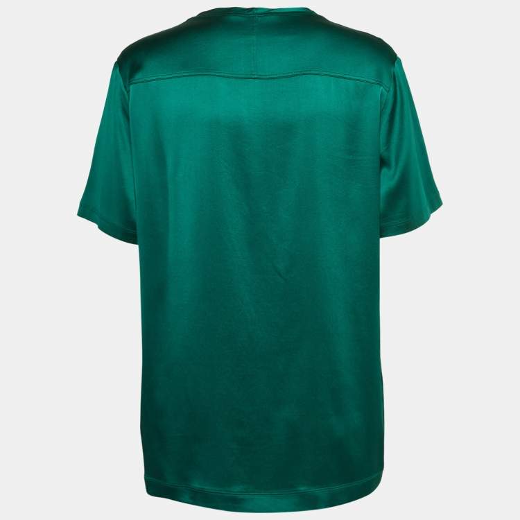 Pre Owned Gucci Dark Green Stretch Silk Half Sleeve T-Shirt M