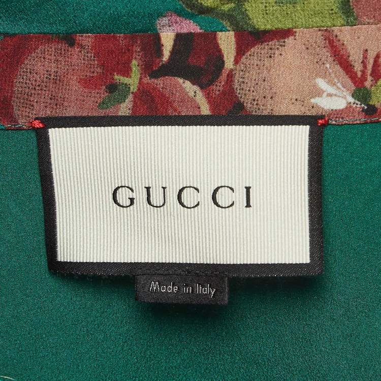Pre Owned Gucci Green Floral Print Silk Shirt Dress M