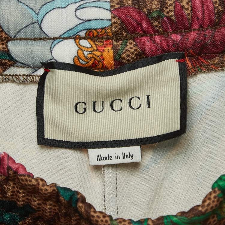 Pre Owned Gucci Green Floral Print GG Supreme Knit Drawstring Joggers M