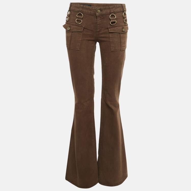 Pre Owned Gucci Brown Denim Metal Detail Flared Jeans S Waist 29''