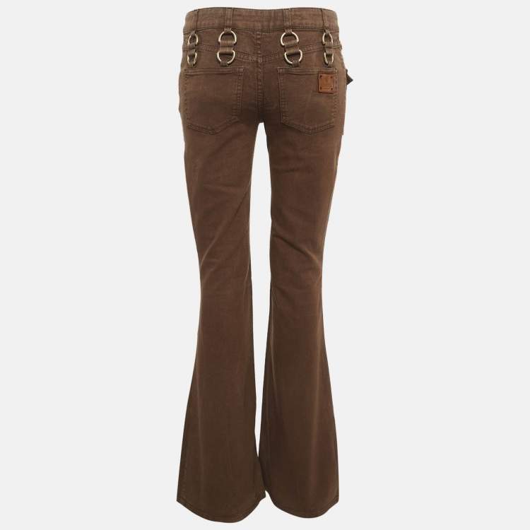 Pre Owned Gucci Brown Denim Metal Detail Flared Jeans S Waist 29''