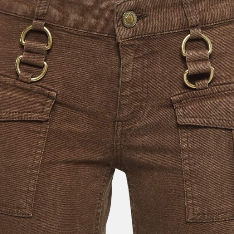 Pre Owned Gucci Brown Denim Metal Detail Flared Jeans S Waist 29''