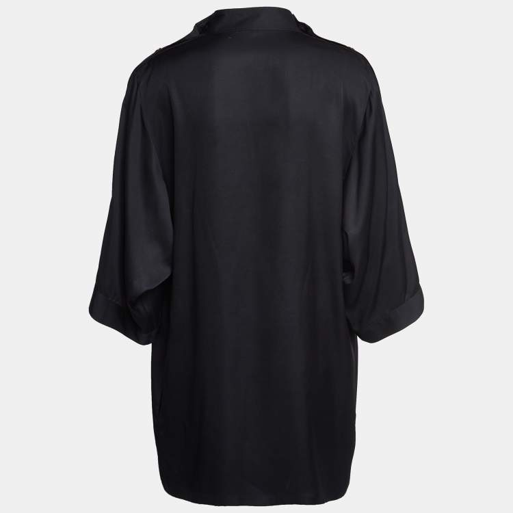 Pre Owned Gucci Black Satin Silk Button Detail Pleated Mini Dress S