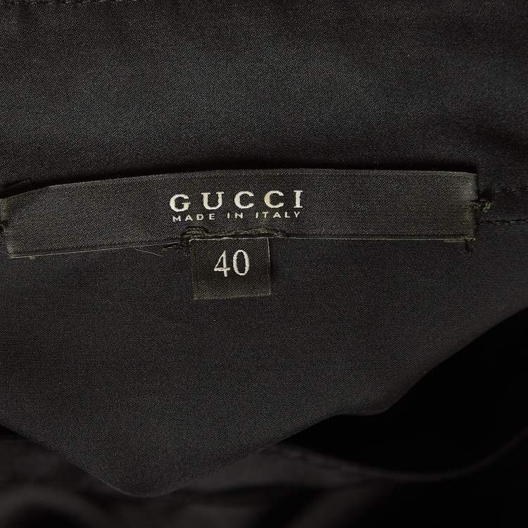 Pre Owned Gucci Black Satin Silk Button Detail Pleated Mini Dress S