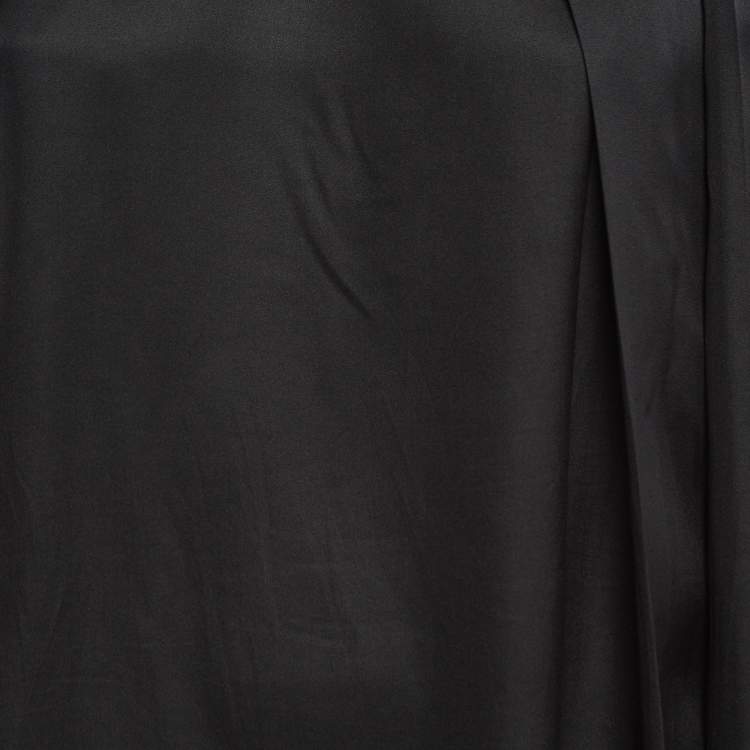 Pre Owned Gucci Black Satin Silk Button Detail Pleated Mini Dress S