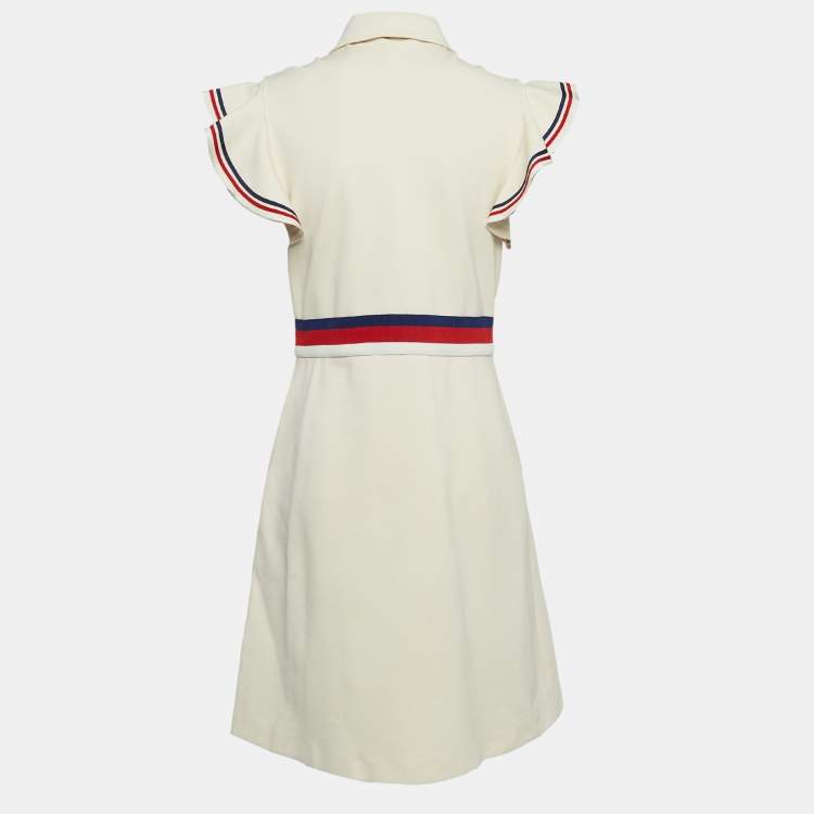 Pre Owned Gucci Cream Stretch Jersey Sylvie Web Trim Ruffled Dress XL