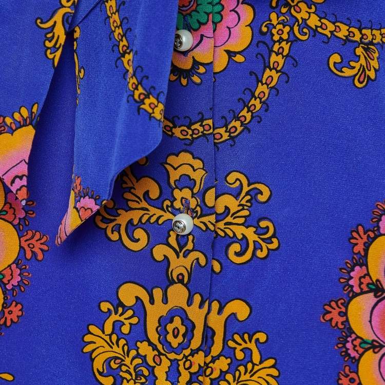 مملوكة مسبقًا Gucci Blue Paisley Print Silk Button Front Blouse M