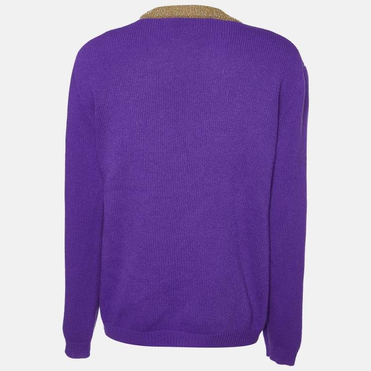 Gucci Purple Tiger Intarsia Knit Long Sleeve Sweater M Gucci TLC