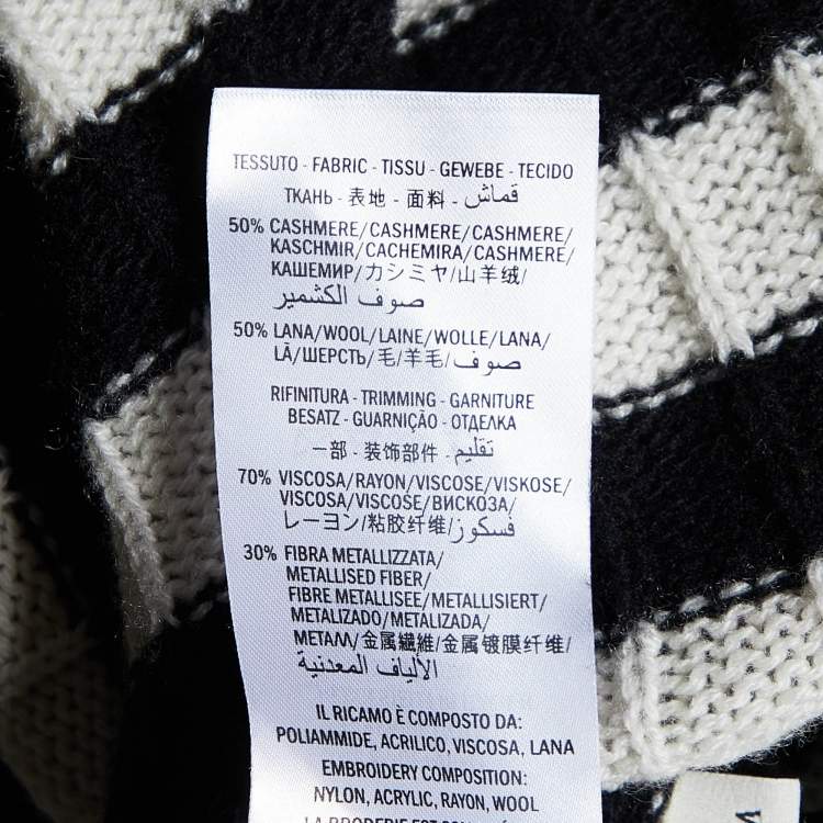 Pre Owned Gucci Monochrome Striped Cashmere & Wool Knit Embroidered Cardigan M