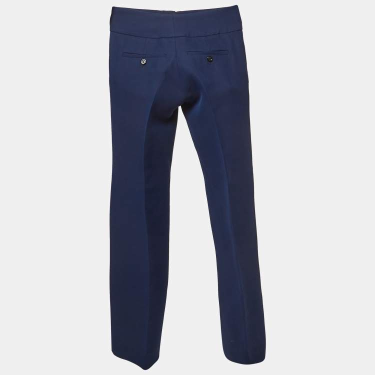 Pre Owned Gucci Blue Double Stretch Jersey GG Marmont Buckle Detail Trousers S