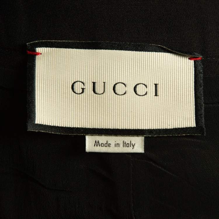 Pre Owned Gucci Black Slogan Printed Wool Blend Midi Skirt S