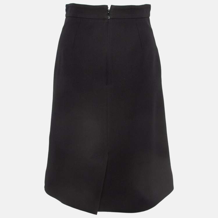 Pre Owned Gucci Black Slogan Printed Wool Blend Midi Skirt S