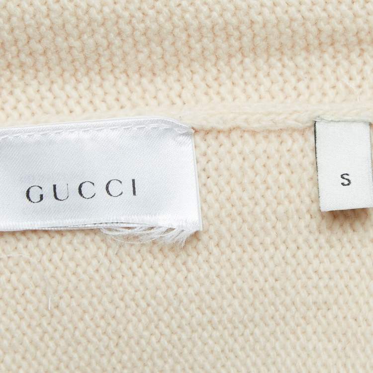 Pre Owned Gucci Beige Embroidered Wool Coco Captain Sweater S