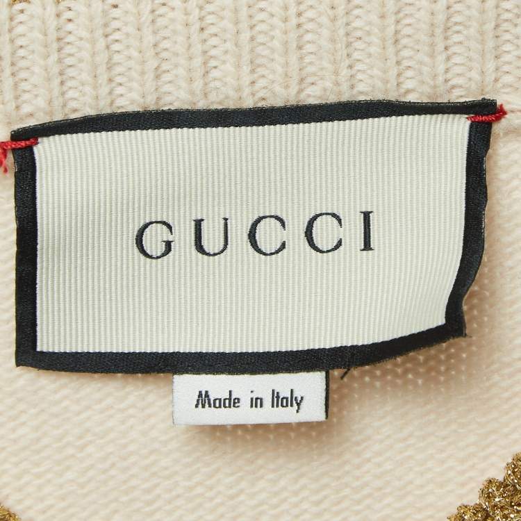 Pre Owned Gucci Beige Embroidered Wool Coco Captain Sweater S