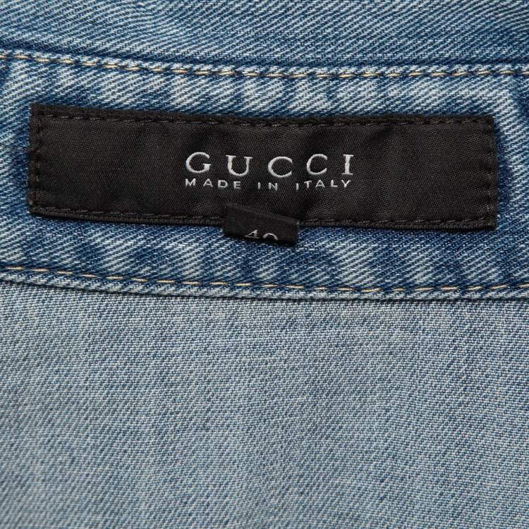 Pre Owned Gucci Blue Washed Denim Long Sleeve Shirt S