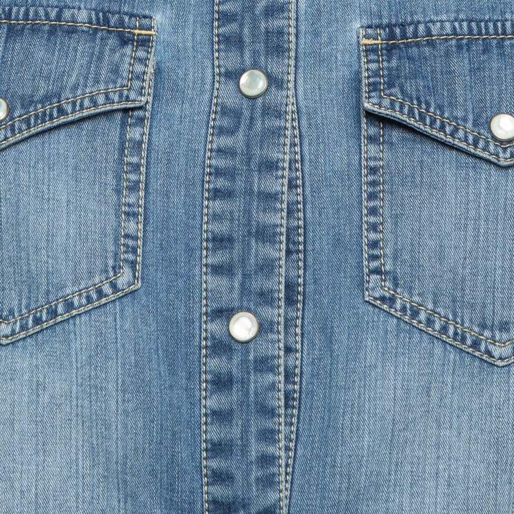 Pre Owned Gucci Blue Washed Denim Long Sleeve Shirt S