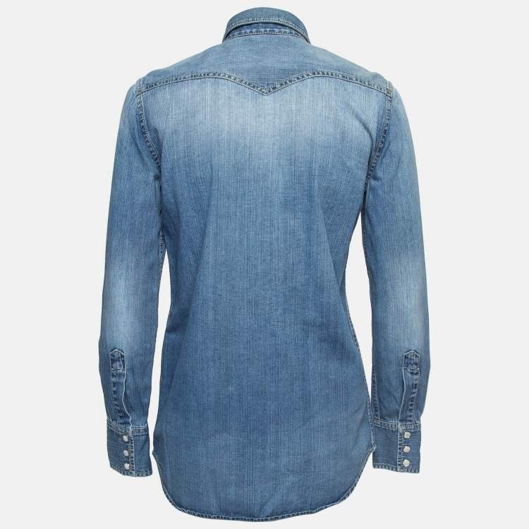 Pre Owned Gucci Blue Washed Denim Long Sleeve Shirt S