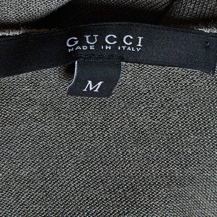 Pre Owned Gucci Olive Green Floral Print Silk & Knit Crew Neck Jumper M