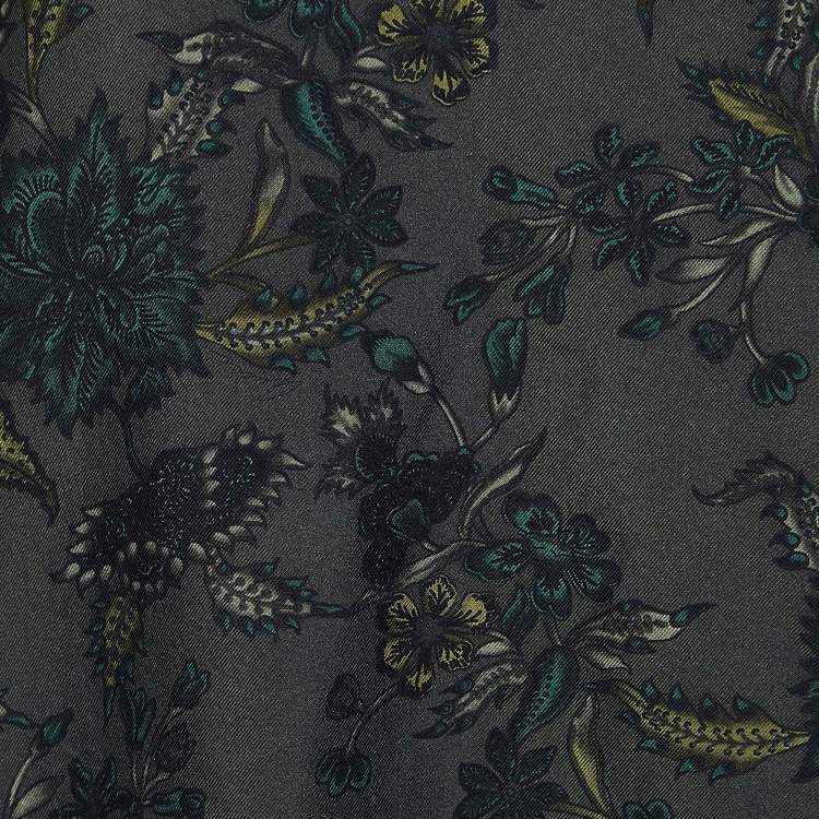 Pre Owned Gucci Olive Green Floral Print Silk & Knit Crew Neck Jumper M
