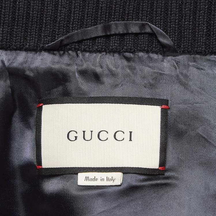 Pre Owned Gucci Black Floral Embroidered Synthetic Bomber Jacket M