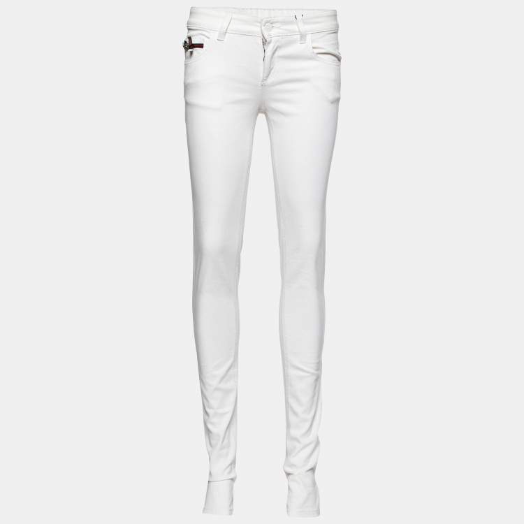 Pre Owned Gucci White Denim Slim Fit Legging Jeans S/Waist 30"