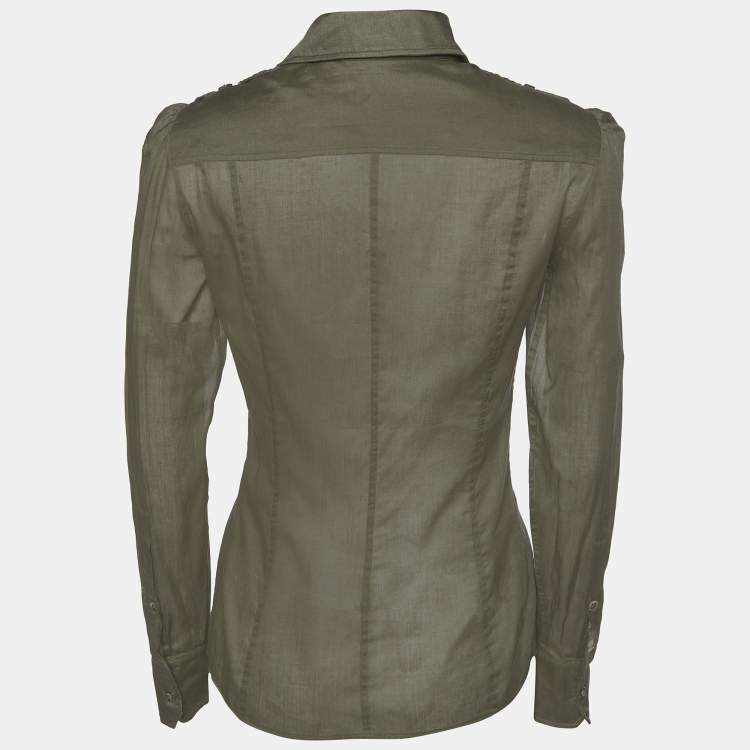 Pre Owned Gucci Olive Green Cotton Semi Sheer Shirt S