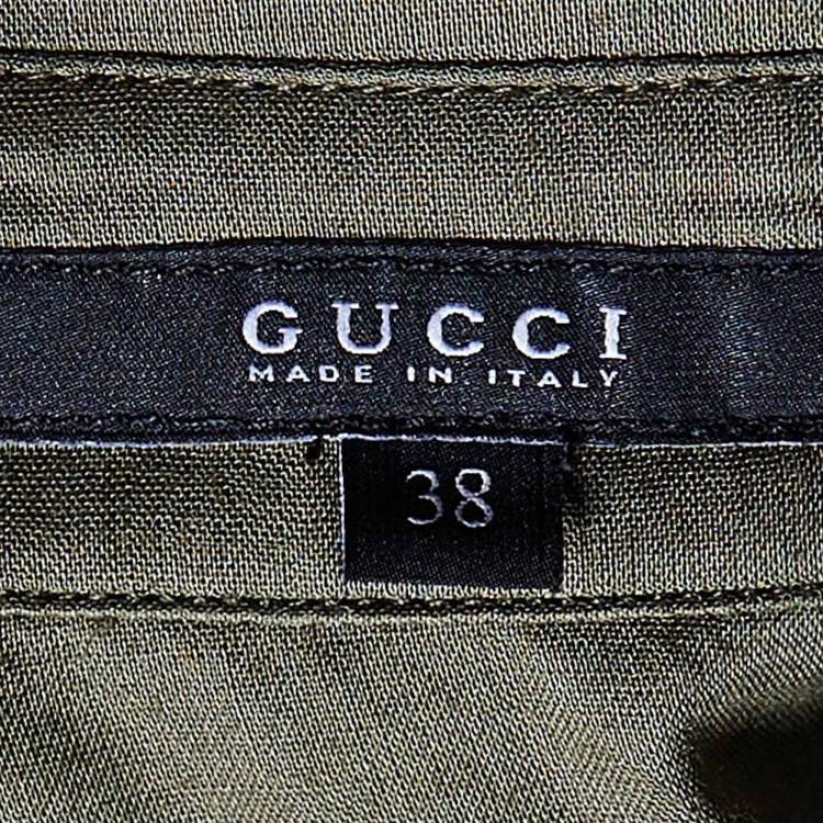Pre Owned Gucci Olive Green Cotton Semi Sheer Shirt S