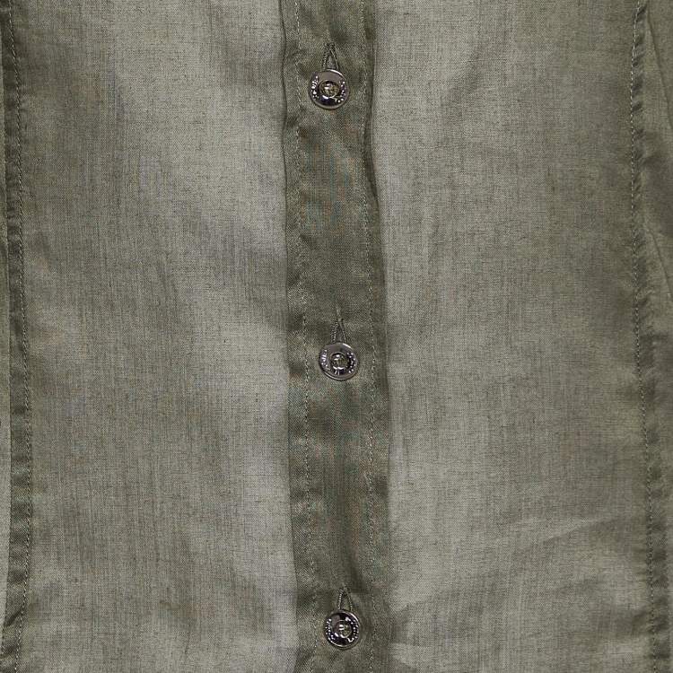 Pre Owned Gucci Olive Green Cotton Semi Sheer Shirt S