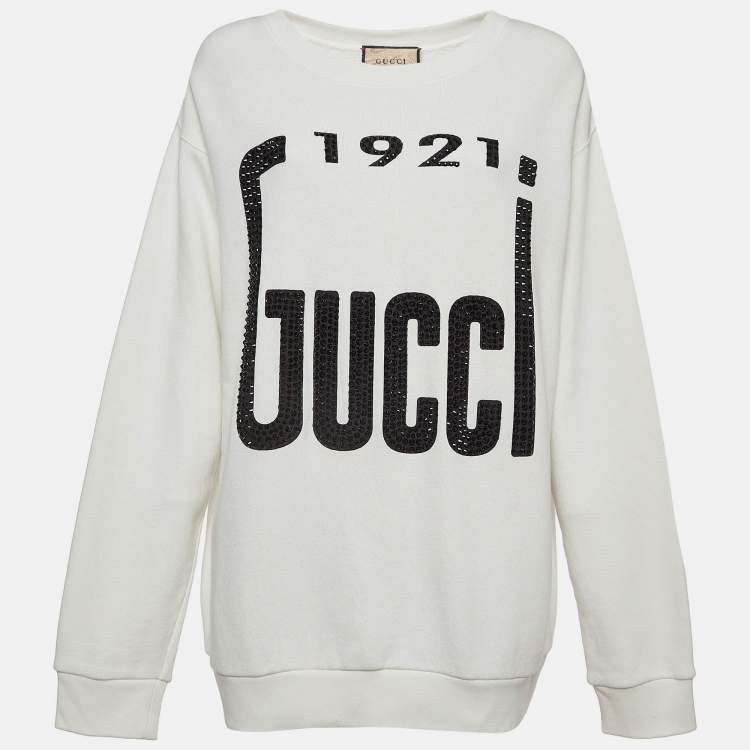 Gucci Off White Crystal Printed Cotton Sweatshirt M Gucci The Luxury Closet