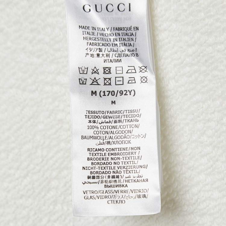 Pre Owned Gucci Off White Crystal Printed Cotton Sweatshirt M