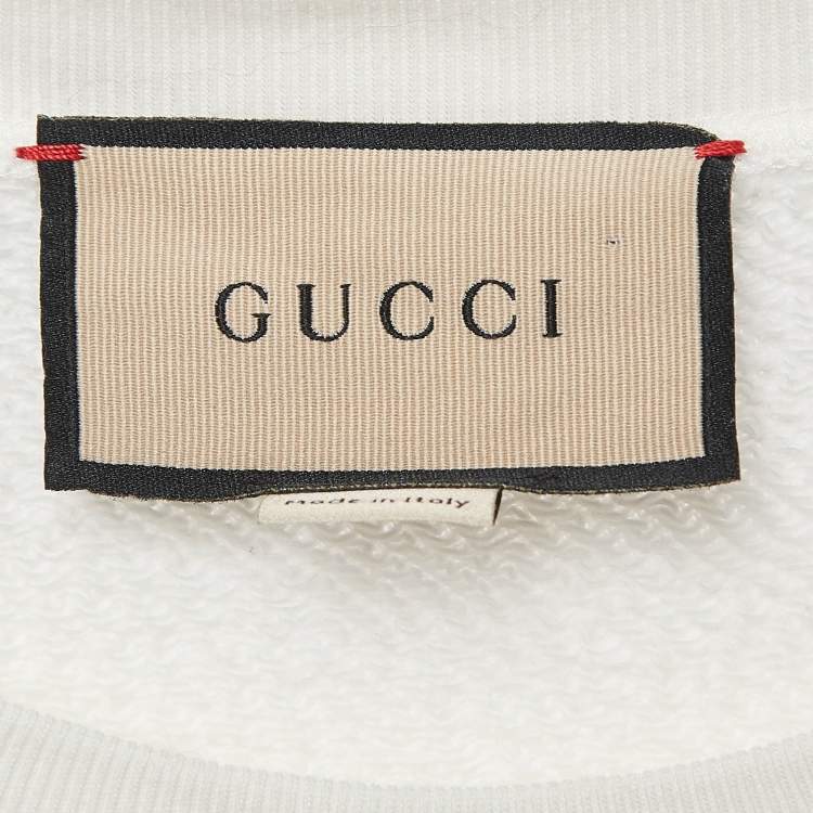 Pre Owned Gucci Off White Crystal Printed Cotton Sweatshirt M