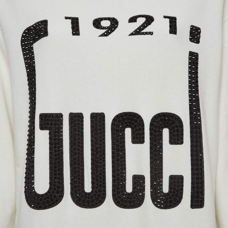 Pre Owned Gucci Off White Crystal Printed Cotton Sweatshirt M