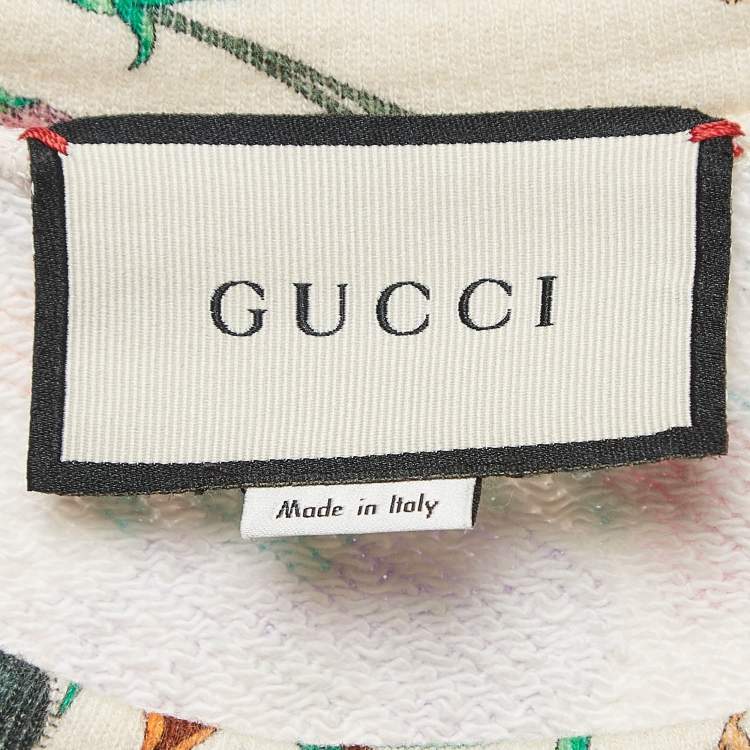 Pre Owned Gucci Cream Flora Print Cotton Crewneck Oversized Sweatshirt M