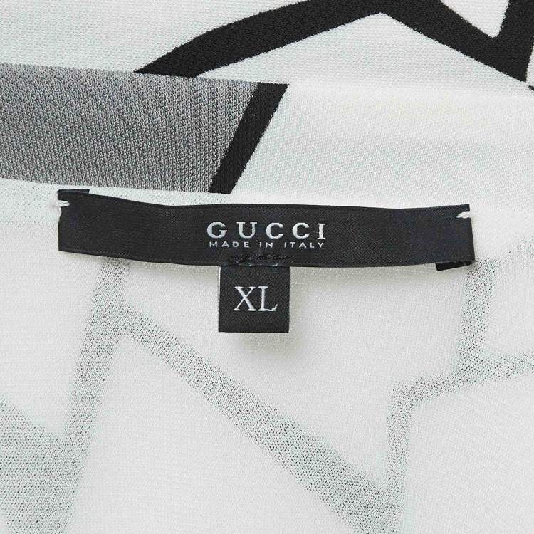 Pre Owned Gucci Monochrome Printed Jersey Midi Wrap Dress XL