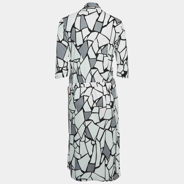 Pre Owned Gucci Monochrome Printed Jersey Midi Wrap Dress XL