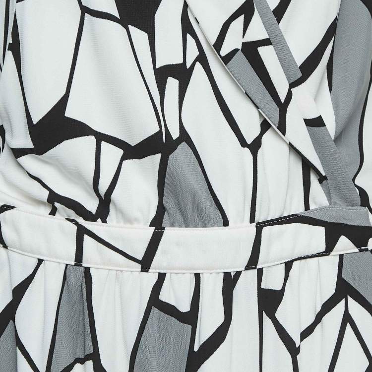 Pre Owned Gucci Monochrome Printed Jersey Midi Wrap Dress XL