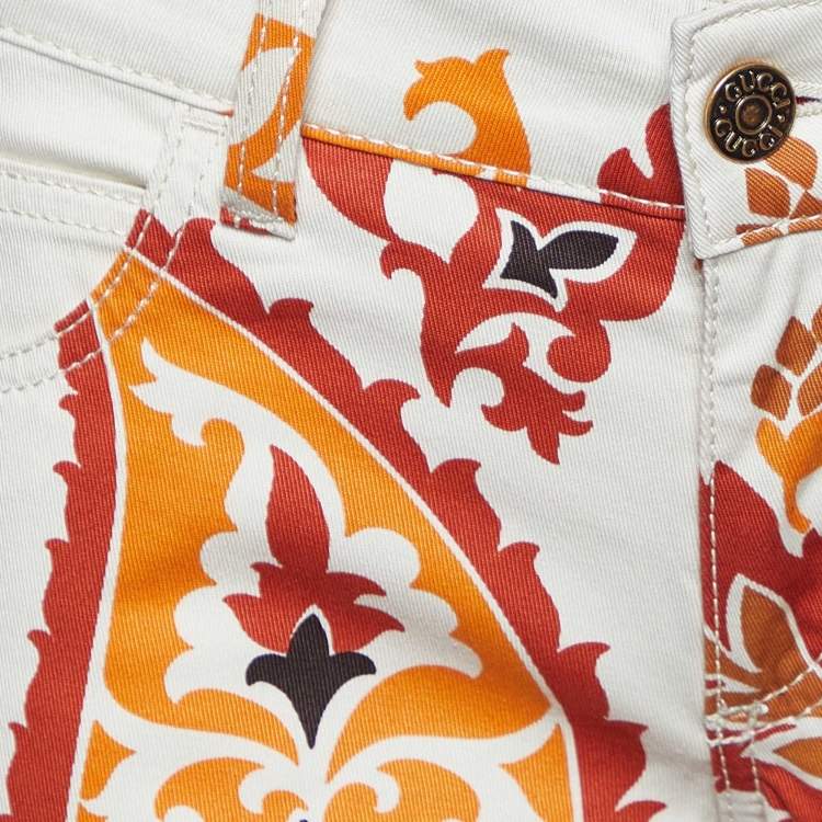Pre Owned Gucci Cream Paisley Print Cotton New Leggings Pants S/Waist 30"