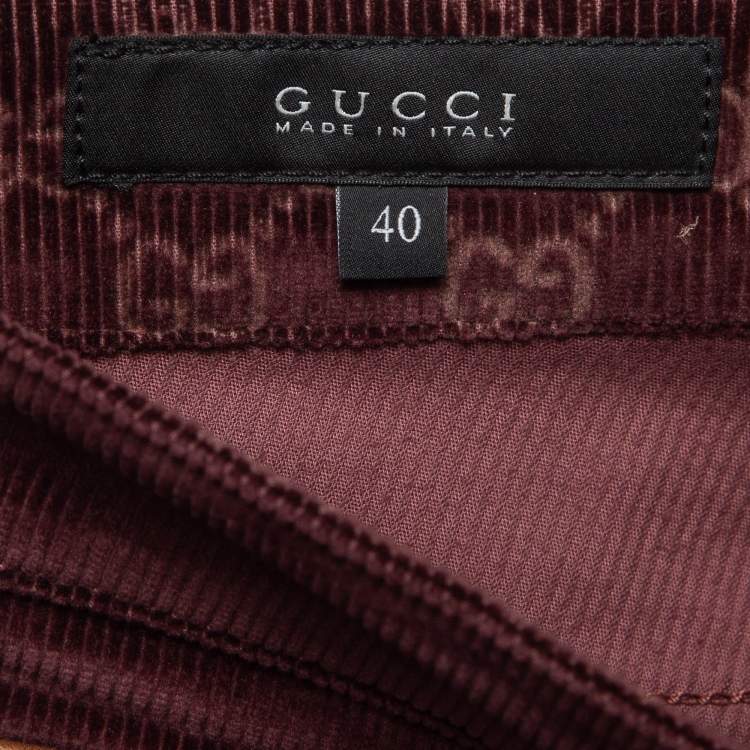 Pre Owned Gucci Burgundy Corduroy Straight Leg Pants S