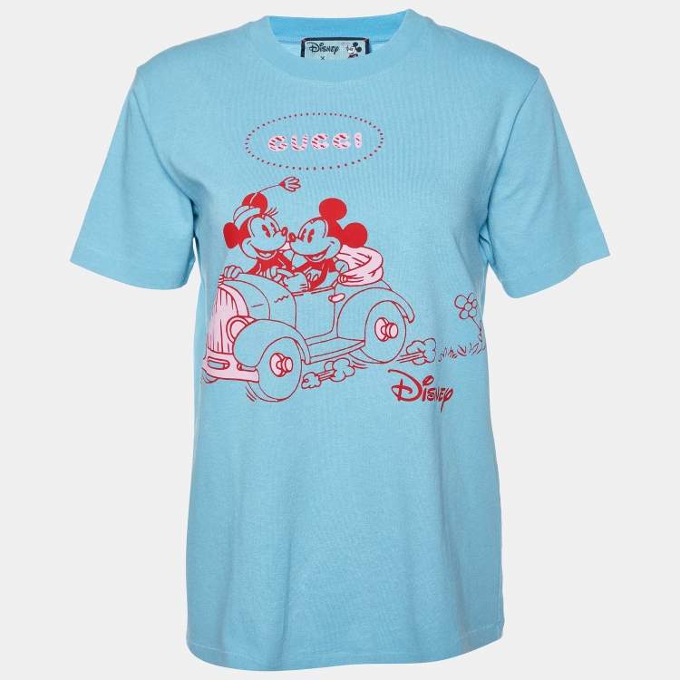 مملوكة مسبقًا Gucci X Disney Blue Mickey Mouse Print Cotton Crew Neck T-Shirt XS