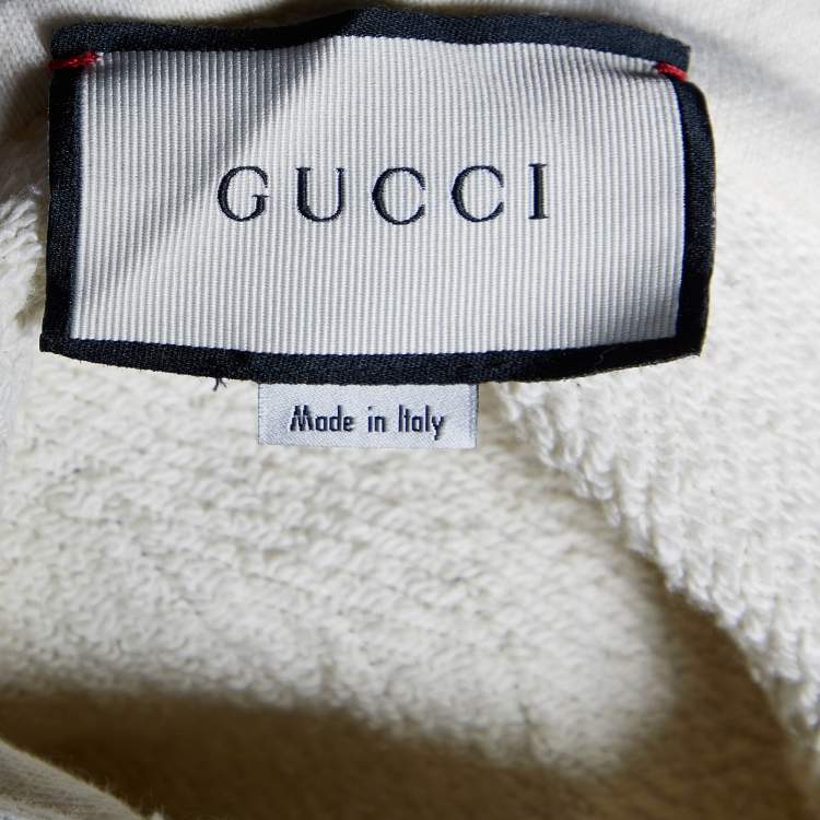 Pre Owned Gucci Cream Blind For Love Embroidered Cotton Distressed Hoodie S