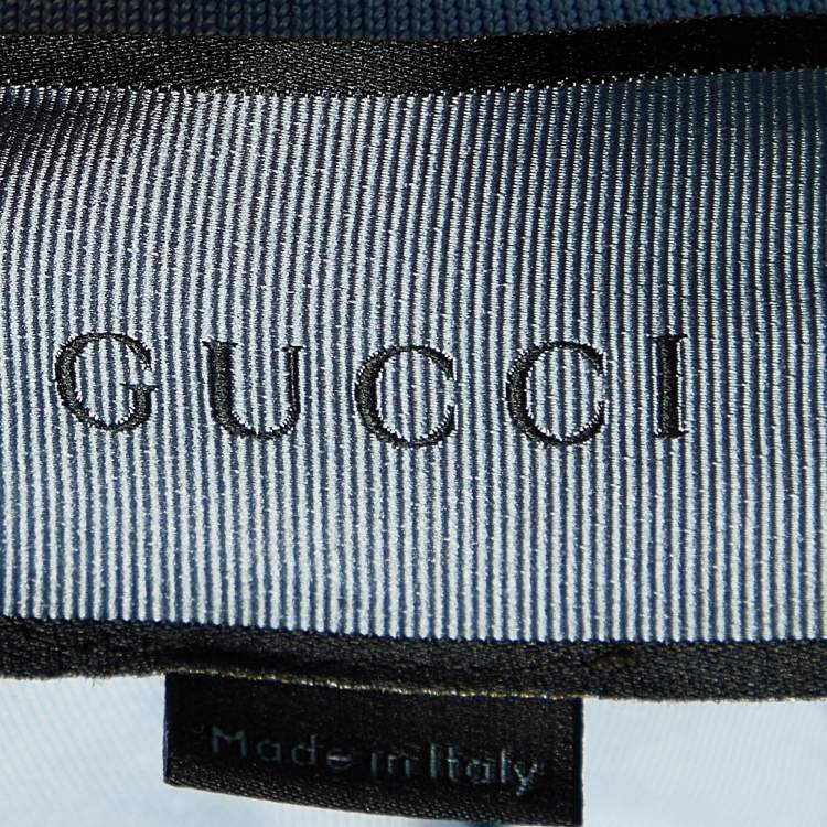 Pre Owned Gucci Blue Embroidered Velvet Zip Up Bomber Jacket S